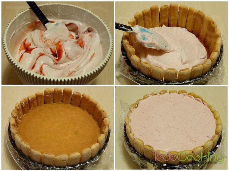 Charlotte de mousse de fresas paso a paso