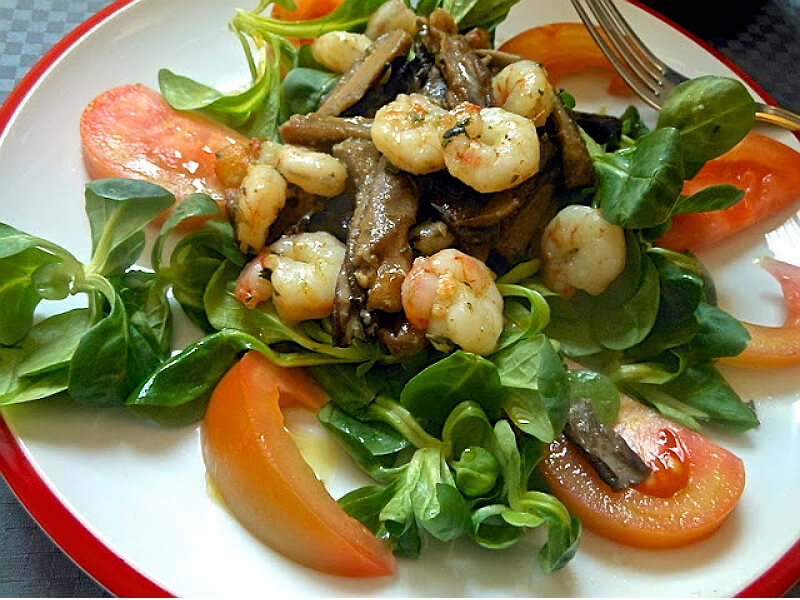 ##Ensalada templada de setas, gambas y berros