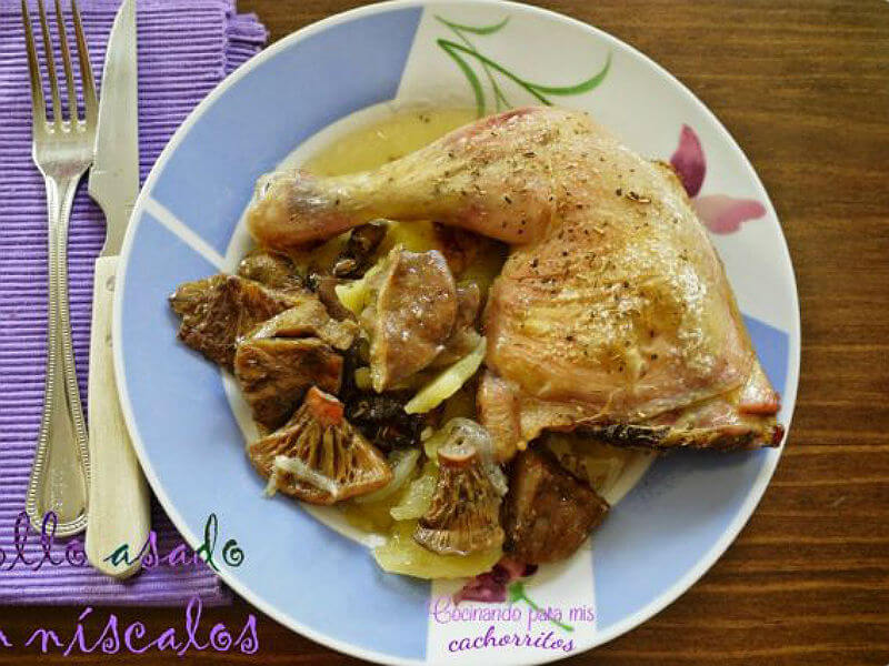 ##Pollo asado con níscalos
